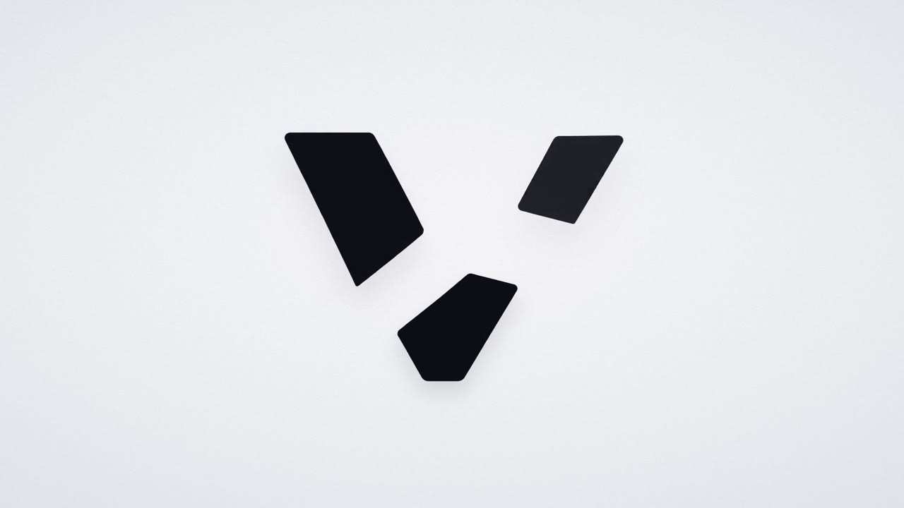 Three black pieces of the Voronoi mark floating on a light background