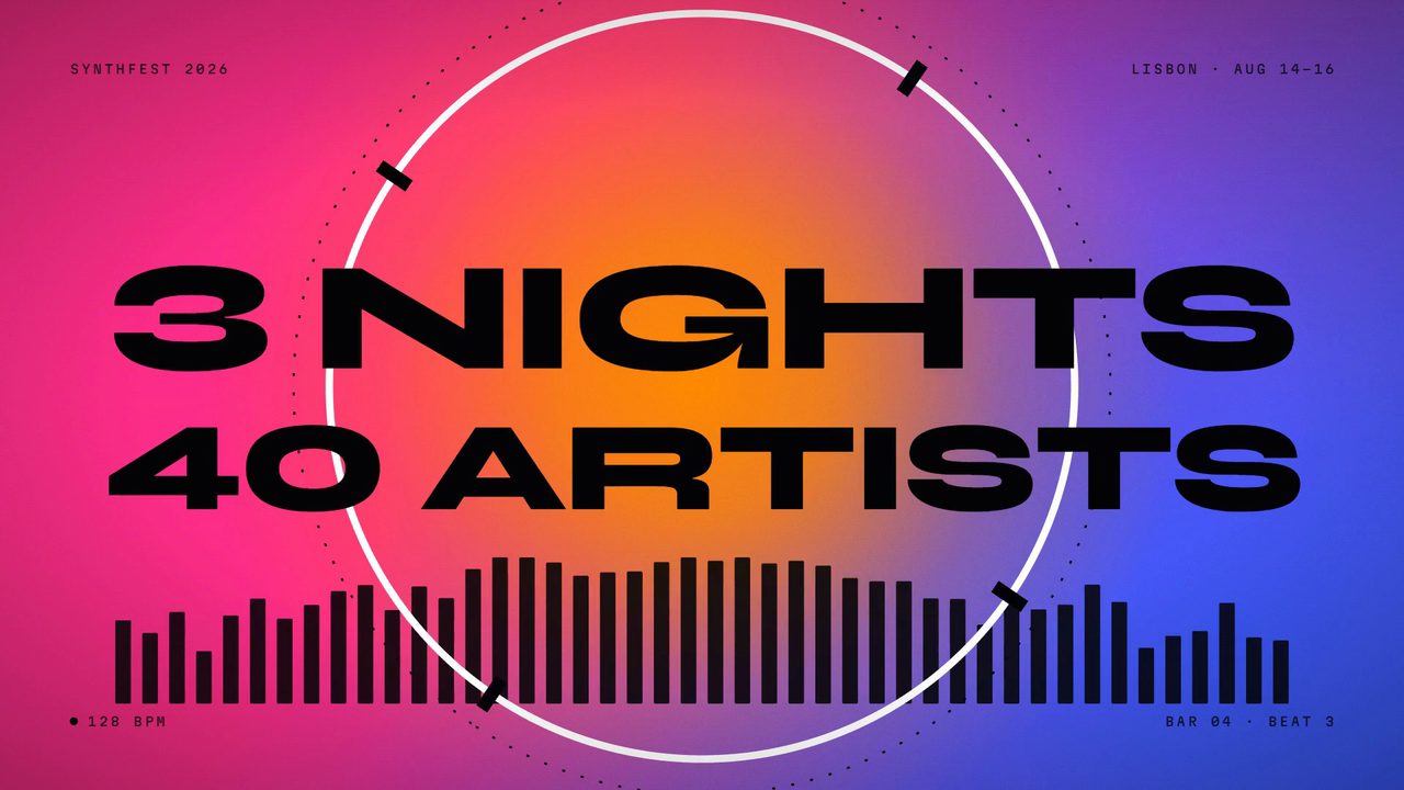 3 NIGHTS 40 ARTISTS in black over a magenta to blue gradient